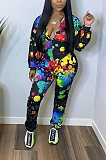 Casual Sexy Polyester Colour Printing Long Sleeve Hoodie Long Pants Sets XMY035