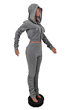 Casual Polyester Long Sleeve Pleated Hoodie Mid Waist Pants Coat Sets NRS8038