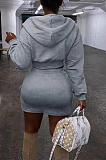 Casual Polyester Long Sleeve Flat Pocket Hoodie Above Knee / Short Skirt Sets YR8064