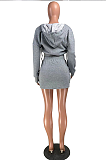 Casual Polyester Long Sleeve Flat Pocket Hoodie Above Knee / Short Skirt Sets YR8064