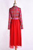 Mother And Daughter Dress Round Neck Red Check Long Sleeve Gauze Dress QZZ9072