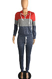 Fashion Womenswear Color Matching Hooded Zipper Casual Sets TL6450