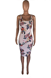 Casual Floral Sleeveless Halterneck High Waist Midi Slip Dress MOM1391