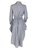 Long Sleeve Striper Shirt Irregular High Waist Swaying Skirt TL6134