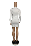 Casual Polyester Letter Long Sleeve Round Neck Mid Waist Mini Dress CY1309