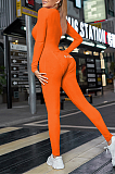 Utility Sleepwear Long Sleeve Deep V Neck Buttoned Embroidered Bodycon Jumpsuit Q759
