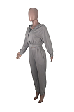 Casual Polyester Long Sleeve Slant Pocket Hoodie Utility Blouse Long Pants Sets MOM1402