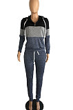 Fashion Womenswear Color Matching Hooded Zipper Casual Sets TL6450