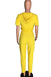 Casual Sets Fashion Jacket Short Sleeves Drawstring High Waist Long Pants Two-Piece TL6370