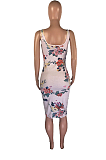 Casual Floral Sleeveless Halterneck High Waist Midi Slip Dress MOM1391