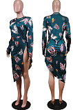 Sexy Polyester Colorful Butterfly Print Long Sleeve Round Neck Long Dress WY6738