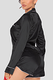 Sleepwear Casual Long Sleeve Lapel Neck Buttoned Drawstring Waist Mid Waist Shorts Sets Q757