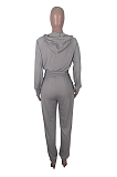 Casual Polyester Long Sleeve Slant Pocket Hoodie Utility Blouse Long Pants Sets MOM1402