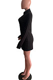 Womenswear Sexy Tight Zipper Package Hip Skirt Casual Rib Women T Shirt Dress AFY710