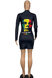 Pure Color Head Portrait Positioning Printing Long Sleeve Dress CY1310