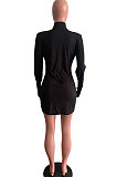 Womenswear Sexy Tight Zipper Package Hip Skirt Casual Rib Women T Shirt Dress AFY710