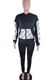 Womenswear Spliced Color Setting Plaid Casual Sport Long Sleeve Zipper Hooded Two-Piece ABL6648