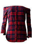 Red Black Plaid Shirts Long Sleeve Loose Single-Breasted Shirts D68055