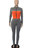 Pure Color Spliced Fashion Sport Long Sleeve Zipper Casual Two-Piece YMM9042