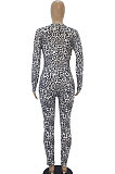 Casual Leopard Printing Long Sleeve Long Pant At Home Bodycon Jumpsuits SDD9464