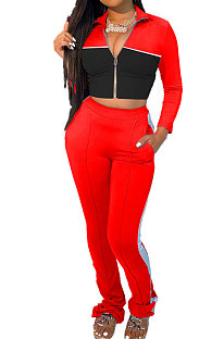 Pure Color Spliced Fashion Sport Long Sleeve Zipper Casual Two-Piece YMM9042