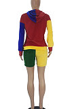 Casual Fashion Three Color Spliced Silver Fox Wool Long Sleeve Shorts Sets SDD9469