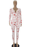 Womenswear New Year Christmas Pattern Printing Long Pants At Home Bodycon Jumpsuits SDD9468