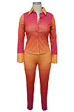 Womenswear Long Sleeve Printing Gradual Change Shirt Fashion Two-Piece MY9745
