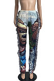 Fashion Trend Casual Pants Tassels Spliced Positioning Printing Casual Pants FH125