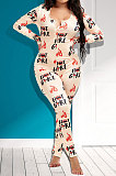 Round Neck Long Sleeve Tight Features Printing Women Jumpsuits KZ222
