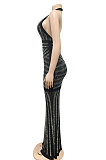 Sexy Deep V Backless Club Party Dress Hot Drilling Perspective Long Dress XZ3816