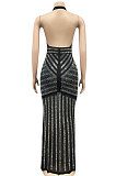 Sexy Deep V Backless Club Party Dress Hot Drilling Perspective Long Dress XZ3816