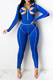 Sexy Chest Hollow Out Stand Collar Fashion Sport Jumpsuits CY1307
