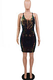 Sexy Sling Sequin Tassel High Waist Dress YF8218