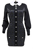 Uniform Wind Suit Collar Long Sleeve Zipper High Waist  A line Dress YF8844