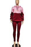 Long Sleeve Pure Color Joker Casual Spliced Hooded Two-Piece YM164