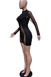 Sexy Womenswear Net Yarn Perspective Patchwork Long Sleeve Jumpsuits BBN145