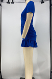 Pure Color Short - Sleeved Ruffled Ruffled Hip Wrap Dress X9288