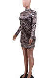 Long Sleeve High Neck Tight Slimming Mini Dress YF8855