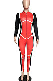 Fashion Womenswear Positioning Printing Long Sleeve Zipper Bodycon Jumpsuits WXY8830