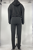 Solid-Color Crop Hoodie Sweatsuit With Elastic Waist X9289