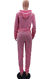 Solid-Color Pleated Pocket Hoodie Sport Suit HHM6358