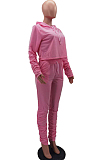 Solid-Color Pleated Pocket Hoodie Sport Suit HHM6358