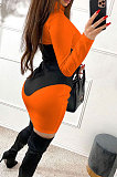 Womenswear Pure Color Long Sleeve Spliced Mini Dress NK202
