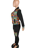 Womenswear Sexy Printing Long Sleeve Zipper Fashion Two-Piece MMG8042