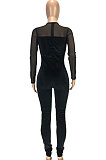 Womenswear Fashion Casual Sexy Pure Color Net Yarn Spliced Zipper Club Cultivate One's Morality Jumpsuits SM9137