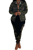 Camo Printing Spliced Sets Long Sleeve Zipper Casual Two-Piece OMY8109