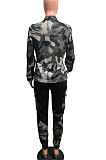 Camo Printing Spliced Sets Long Sleeve Zipper Casual Two-Piece OMY8109