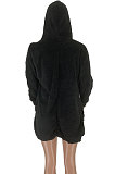 Woolen Cloth Casual Long Sleeve Zipper Loose Hooded Coat ZNN5099