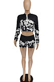Positioning Printing Zipper Long Sleeve Shorts Casual Two-Piece WSY5817